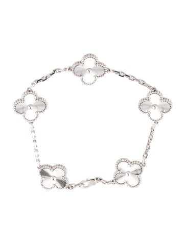 Pre-owned Van Cleef & Arpels 5 Motif Guilloché Vintage Alhambra Bracelet, 7" In Multi