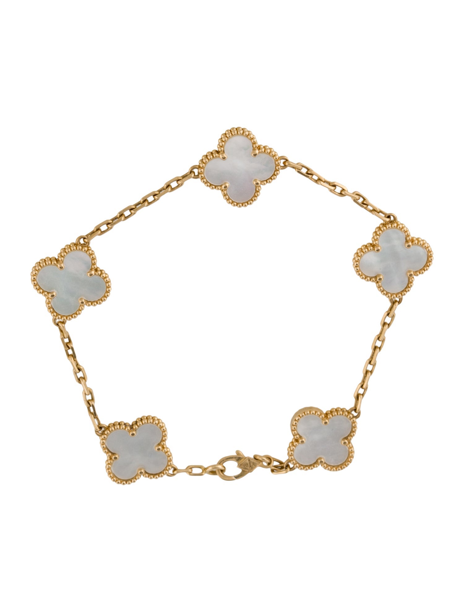 Van Cleef & Arpels Mother of Pearl Vintage Alhambra Bracelet, 5 Motifs