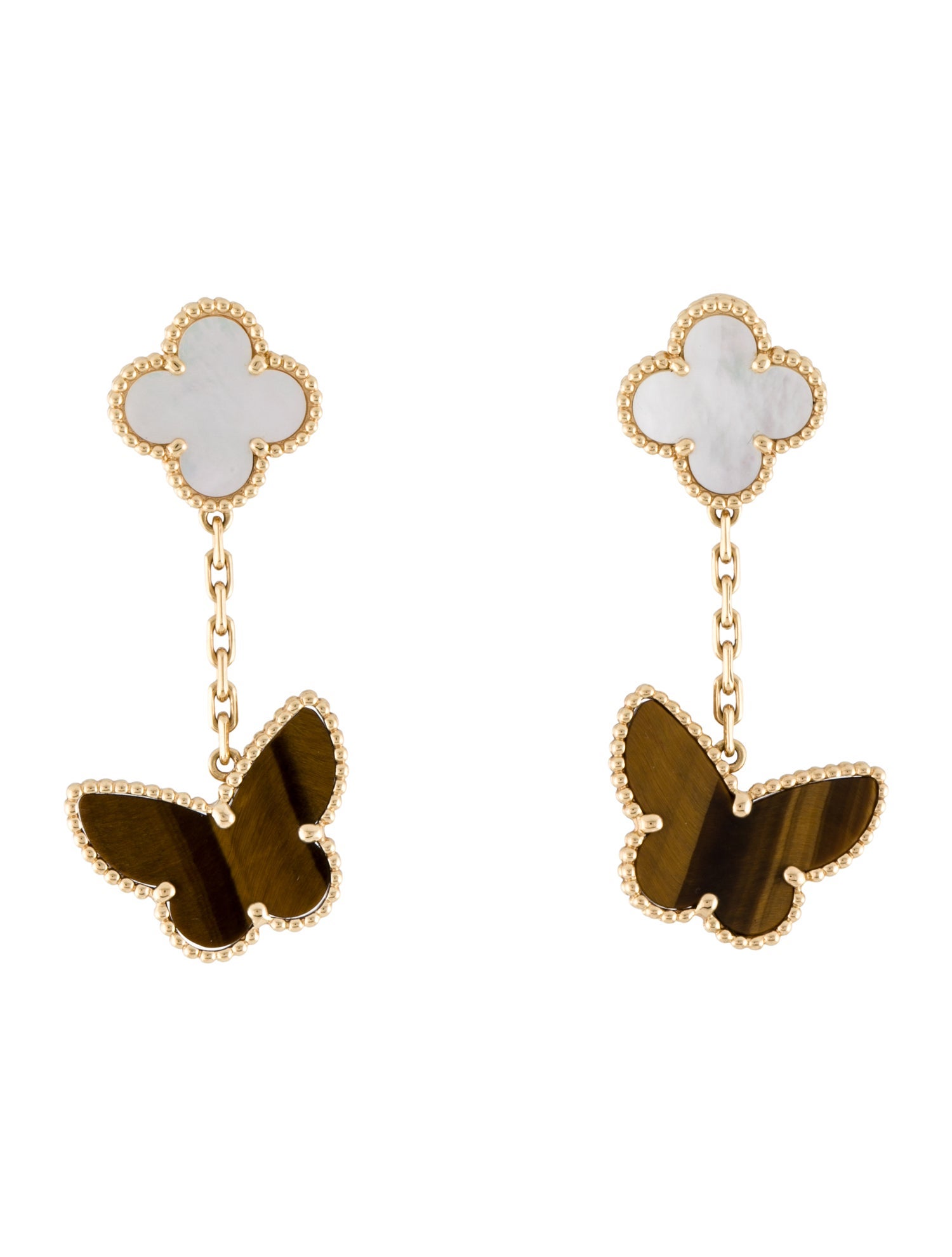 Van Cleef & Arpels Mother of Pearl Lucky Alhambra Earrings, 2 Motifs