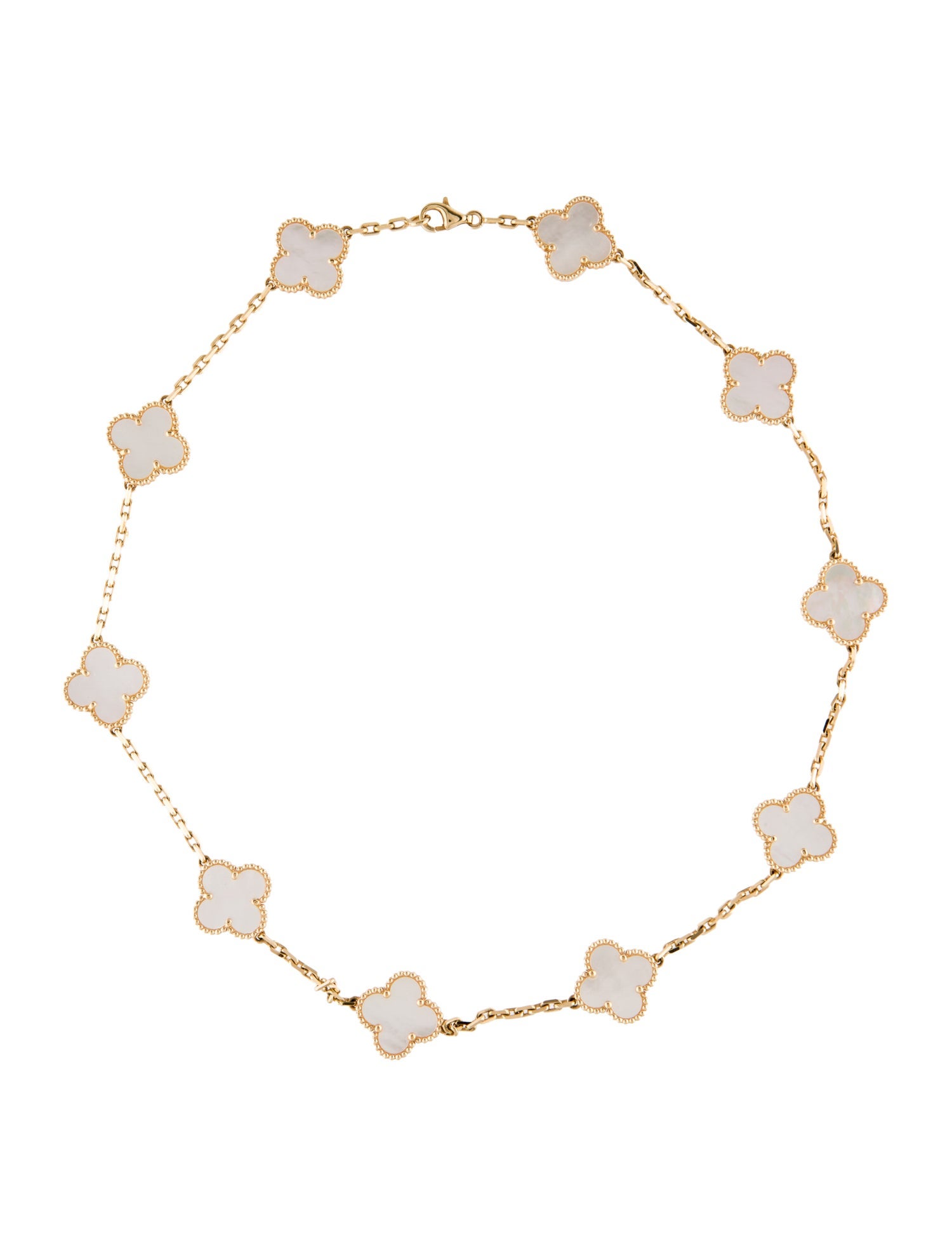 Van Cleef & Arpels Mother of Pearl Vintage Alhambra Necklace, 10 Motifs