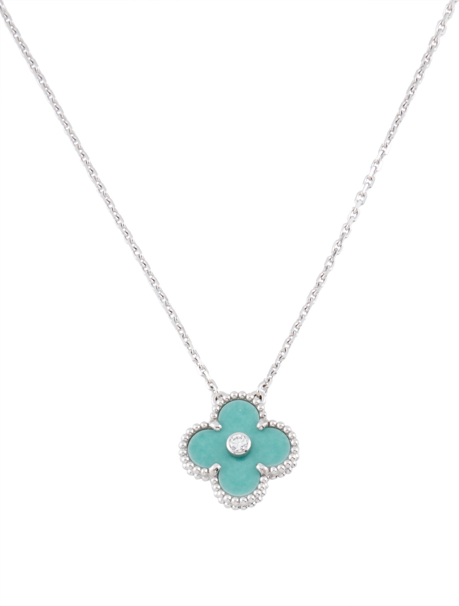 Van Cleef & Arpels Limited Edition Holiday 2022 Celadon Sevres Porcelain Alhambra Necklace