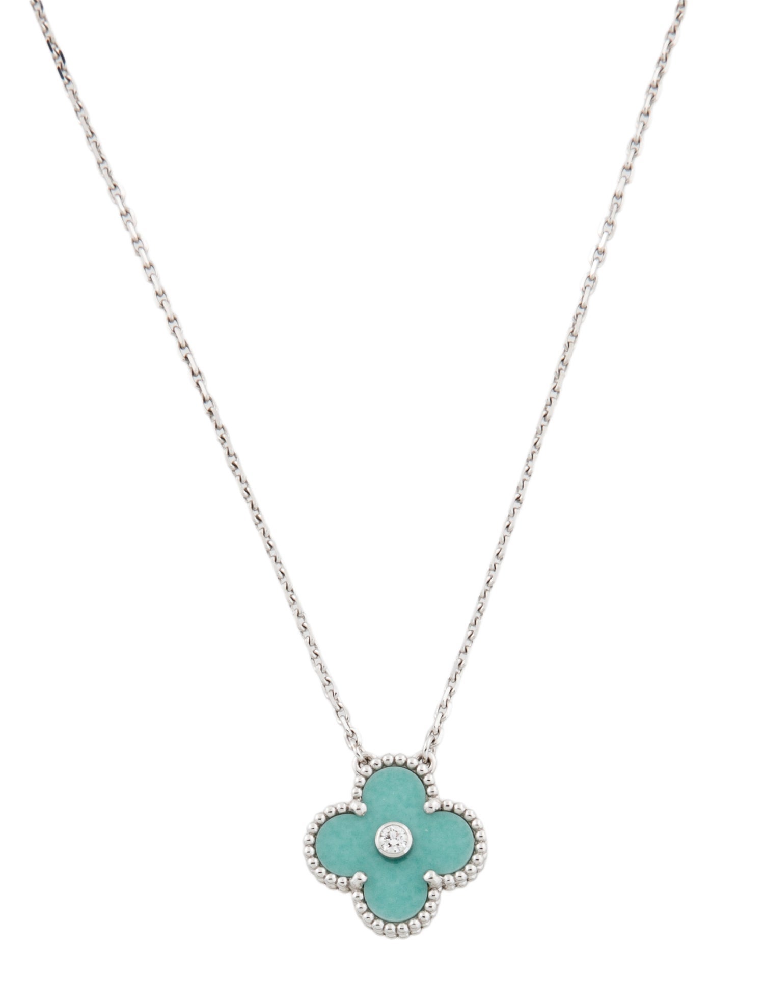 Van Cleef & Arpels Limited Edition Holiday 2022 Celadon Sevres Porcelain Alhambra Necklace