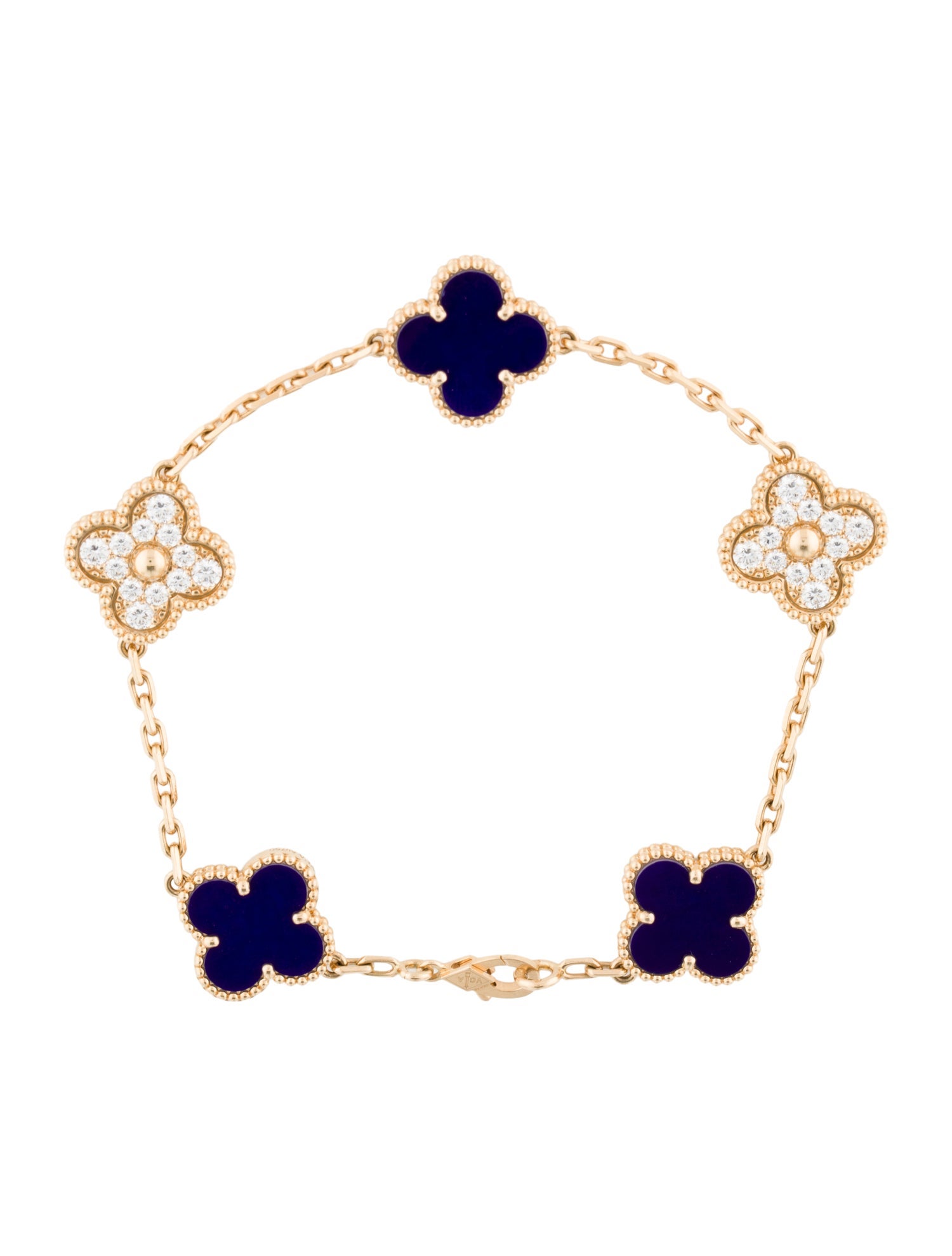 Van Cleef & Arpels Porcelain Vintage Alhambra Bracelet, 5 Motif