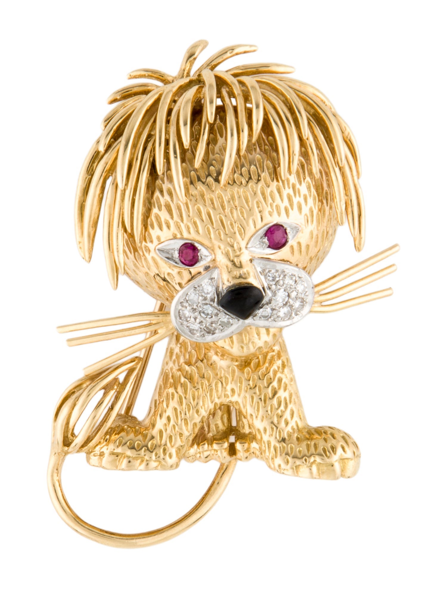 Van Cleef & Arpels Vintage 18K Ruby & Diamond Lion Ébouriffé Brooch