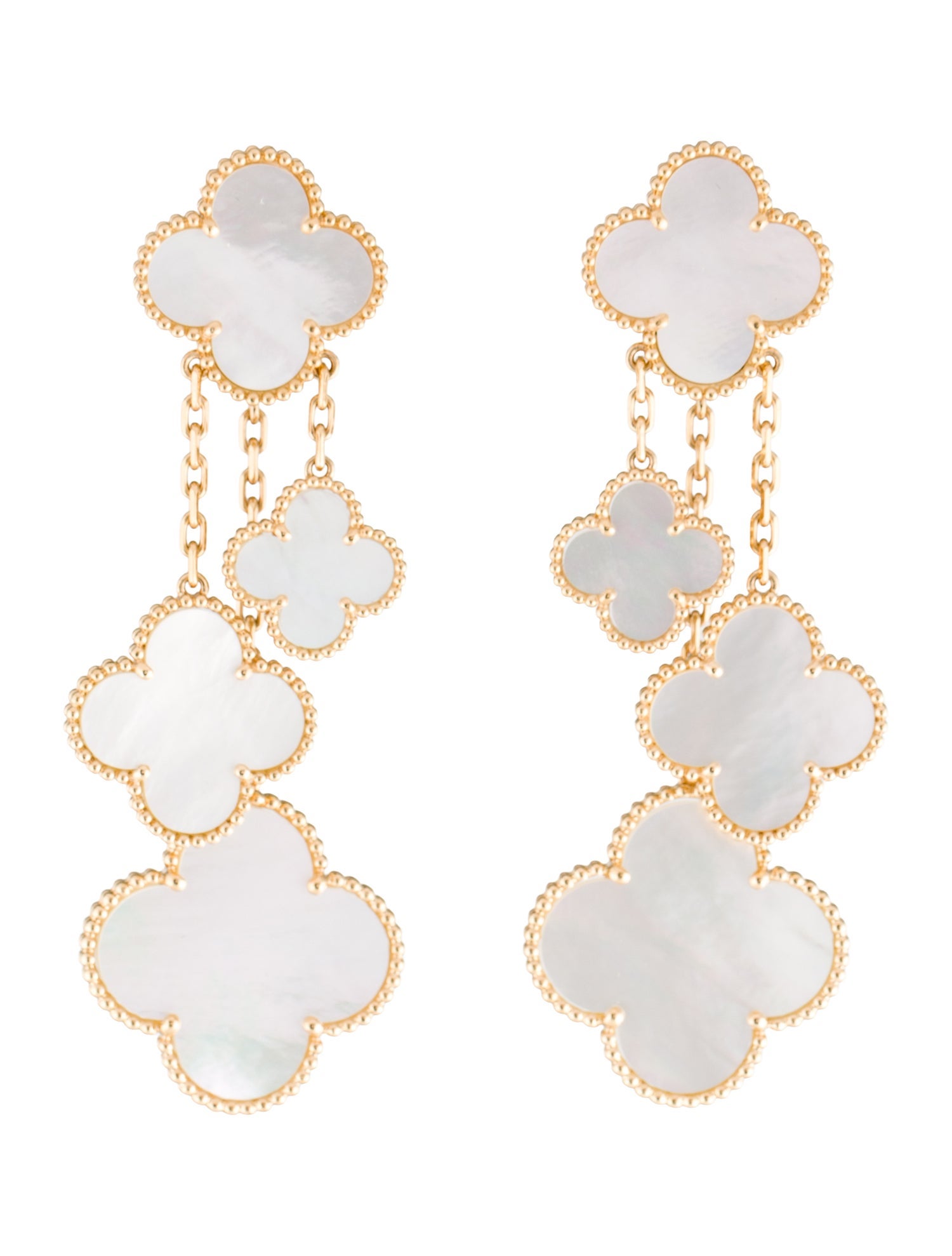 Van Cleef & Arpels Mother of Pearl Magic Alhambra earrings, 4 motifs