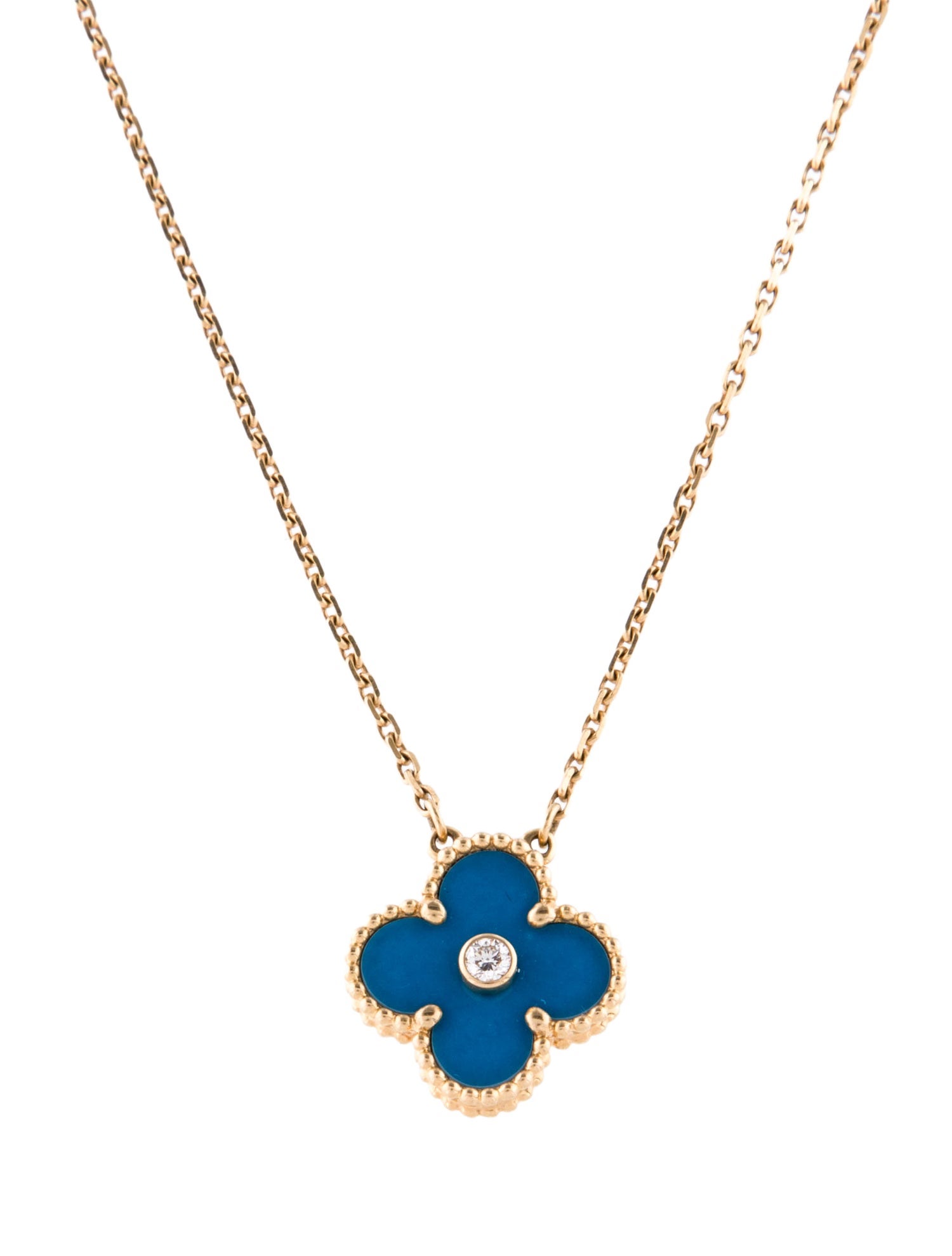Van Cleef & Arpels Limited Edition 2019 Celestial Blue Sèvres Porcelain Vintage Alhambra Holiday Pendant Necklace