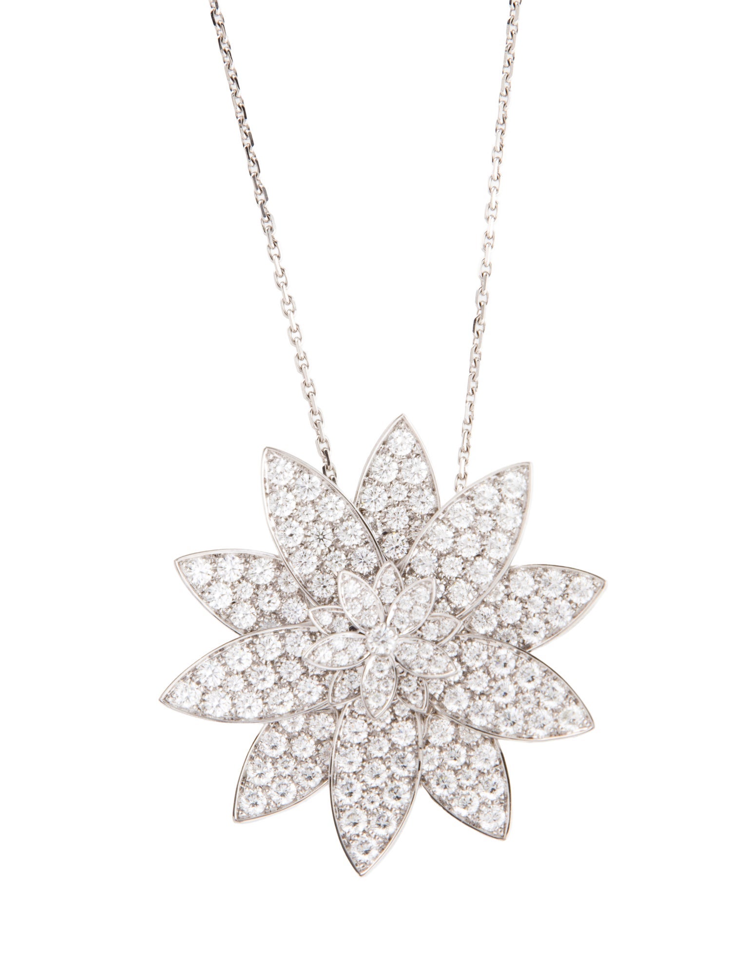 Van Cleef & Arpels Diamond Lotus Clip Pendant, Large Model