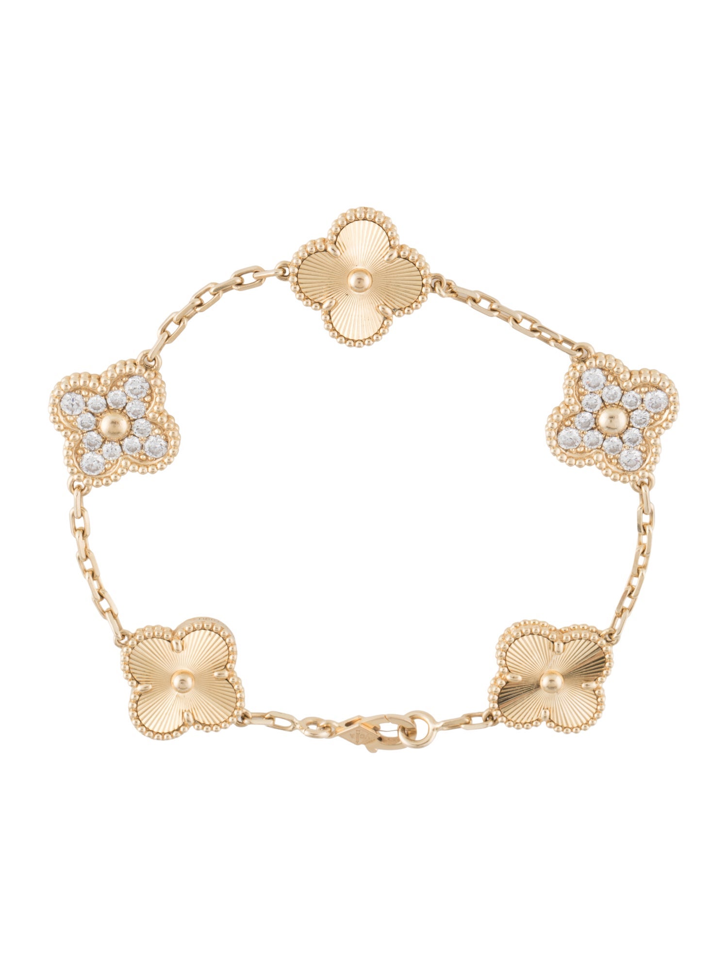 Van Cleef & Arpels Vintage Alhambra Guilloché Bracelet, 5 Motifs