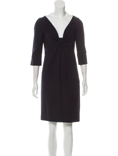 Valentino Long Sleeve V-Neck Dress Navy