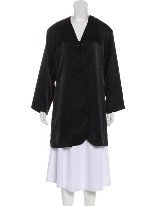 Valentino Embroidered Long Sleeve Night Shirt Blac