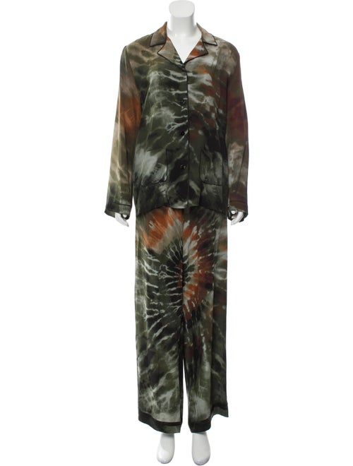 Valentino Silk Tie-Dye Pants Set Green