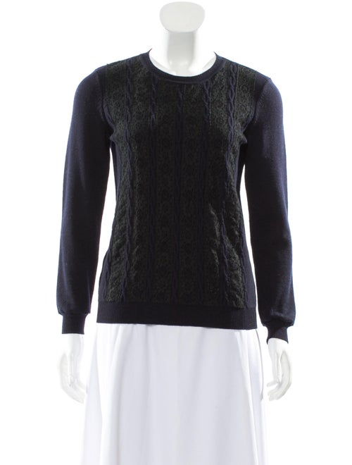 Valentino Lace-Trimmed Wool Sweater Navy