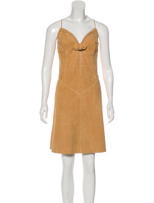Valentino Suede Mini Dress Tan
