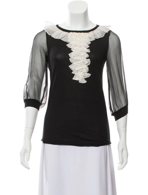 Valentino Ruffle-Trimmed Long Sleeve Top Black