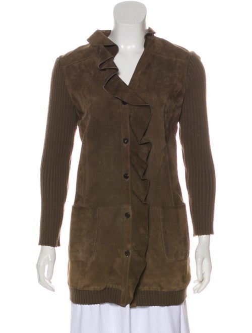 Valentino Wool-Blend Suede Coat Olive