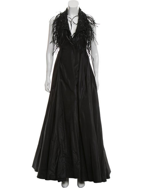 Valentino Feather & Bead-Embellished Gown Black