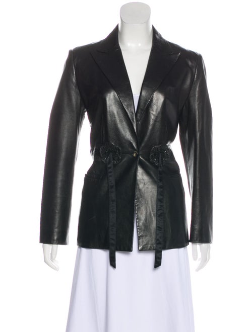 Valentino Leather Embellished Blazer Black