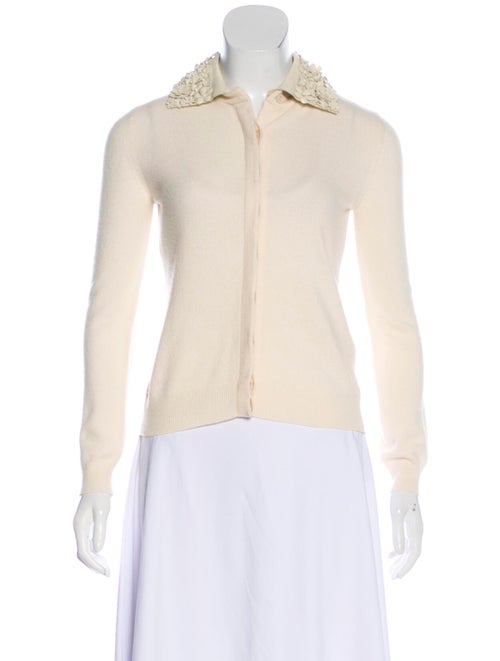 Valentino Wool Appliqué Cardigan Tan