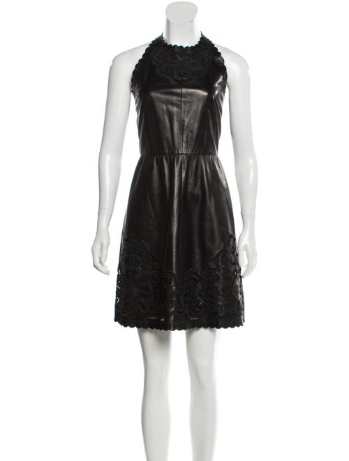 Valentino Leather Scalloped Dress Black