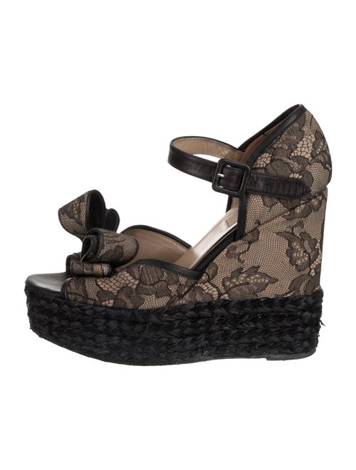 Valentino Lace Bow Wedges Black