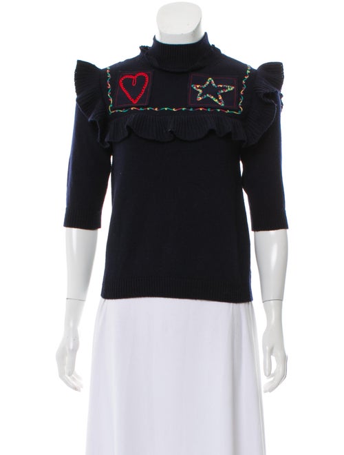Valentino Wool Embroidered Sweater Navy