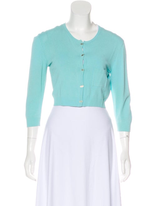 Valentino Cropped Lightweight Cardigan Aqua