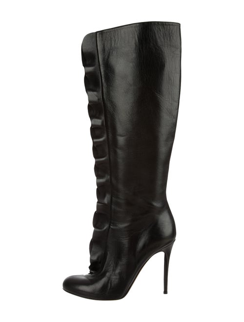 Valentino Ruffle Leather Knee-High Boots Black