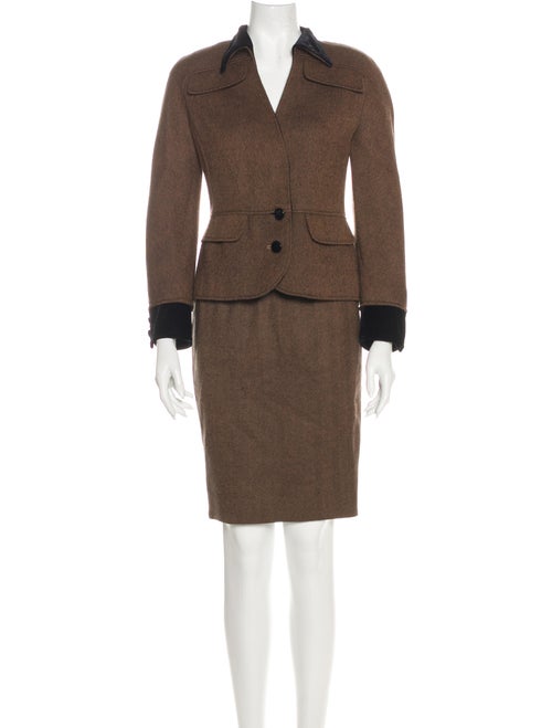 Valentino Vintage Tweed Pattern Skirt Suit Brown