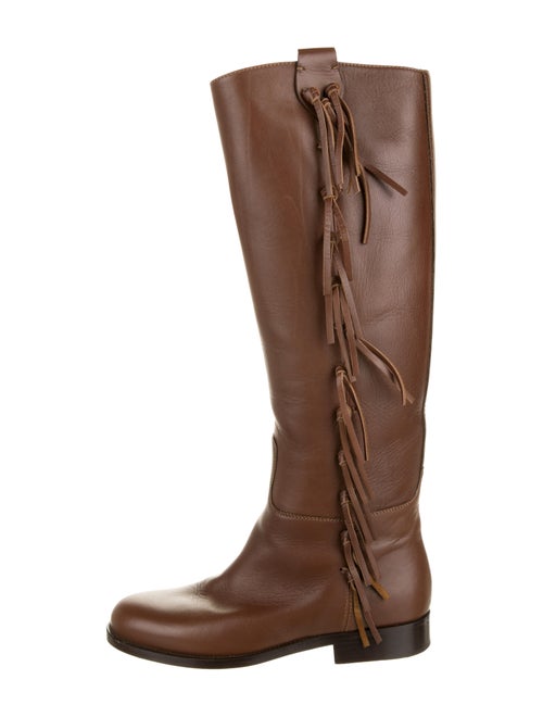 Valentino Fringe Knee-High Boots Brown