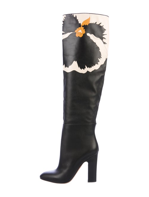 Valentino Floral Over-The-Knee Boots Black