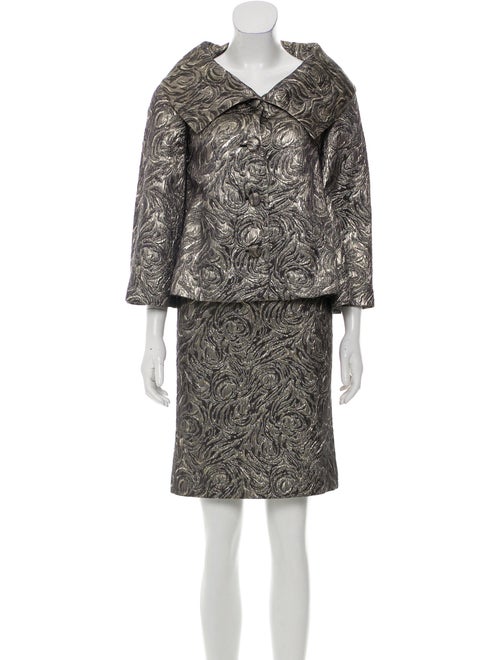 Valentino Metallic Skirt Suit Silver
