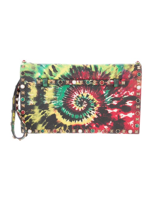 Valentino Rockstud Rolling Tie-Dye Clutch Green
