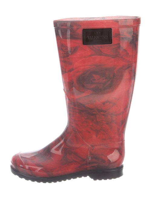 Valentino Rainboots Floral Print Rain Boots Red