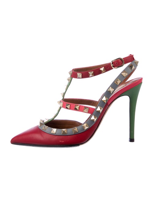 Valentino Leather Studded Accents T-Strap Pumps Re