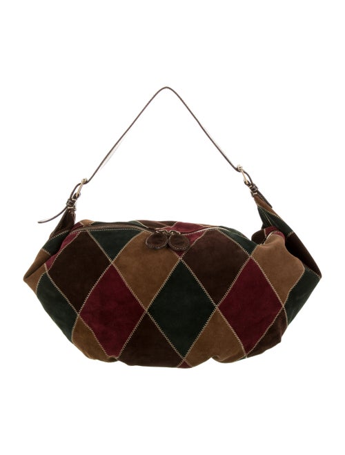 Valentino Suede Patchwork Hobo Brown