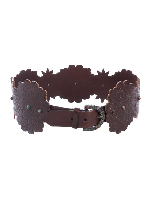Valentino Embellished Leather Belt Brown