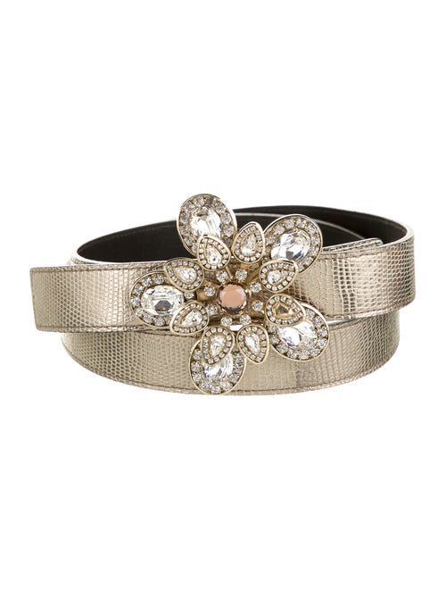 Valentino Metallic Lizard Embellished Belt Metalli
