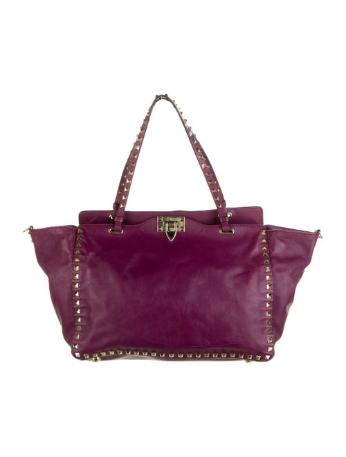 Valentino Leather Rockstud Tote Purple