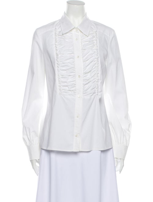 Valentino Long Sleeve Button-Up Top White