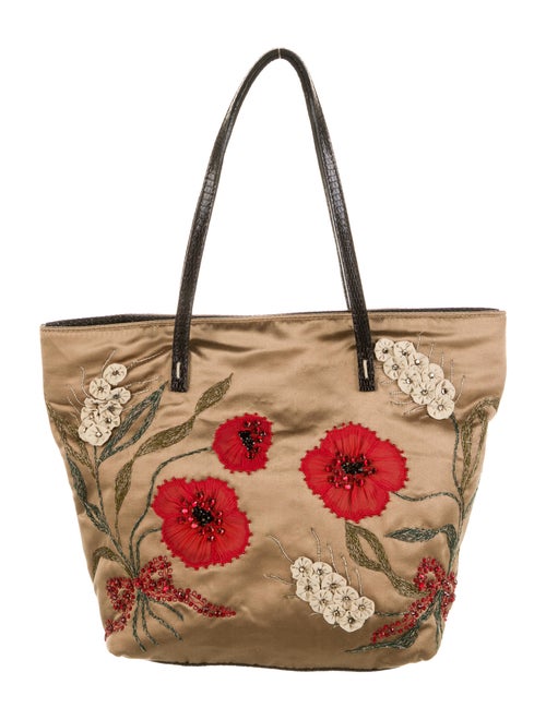 Valentino Embroidered Satin Tote Brown