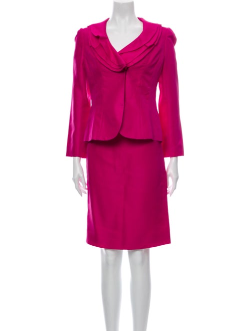 Valentino Silk Ruffle Embellishment Skirt Suit Pin