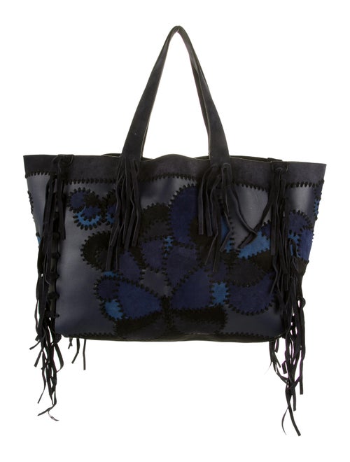 Valentino Patchwork C-Rockee Fringe Tote Blue