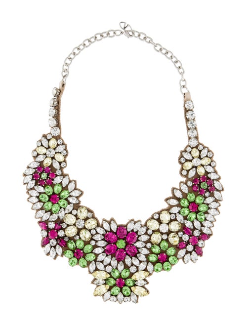 Valentino Crystal & Fabric Collar Necklace Silver