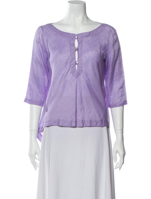 Valentino Linen Scoop Neck Blouse Purple