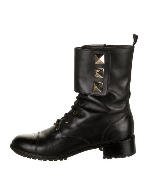 Valentino Rockstud Accents Leather Combat Boots Bl