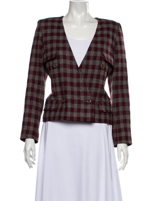 Valentino Vintage Plaid Print Blazer Grey