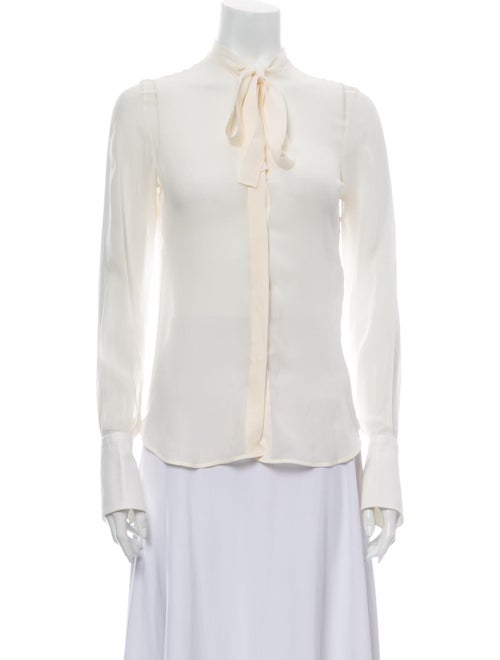 Valentino Silk Tie Neck Button-Up Top White