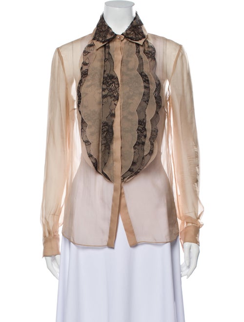 Valentino Lace Pattern Long Sleeve Button-Up Top