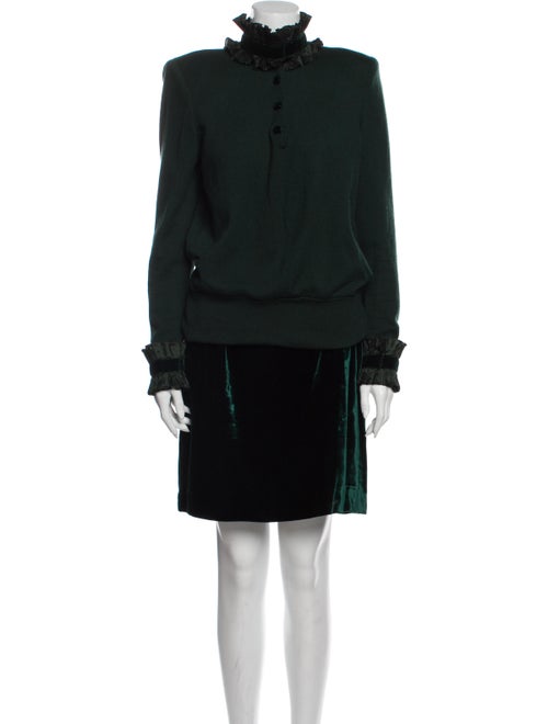 Valentino Vintage Pleated Accents Skirt Set Green
