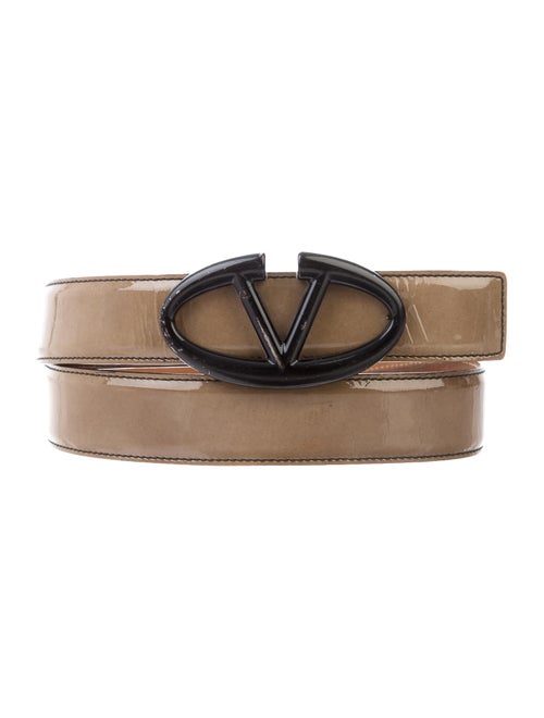 Valentino Logo Patent Leather Belt Olive